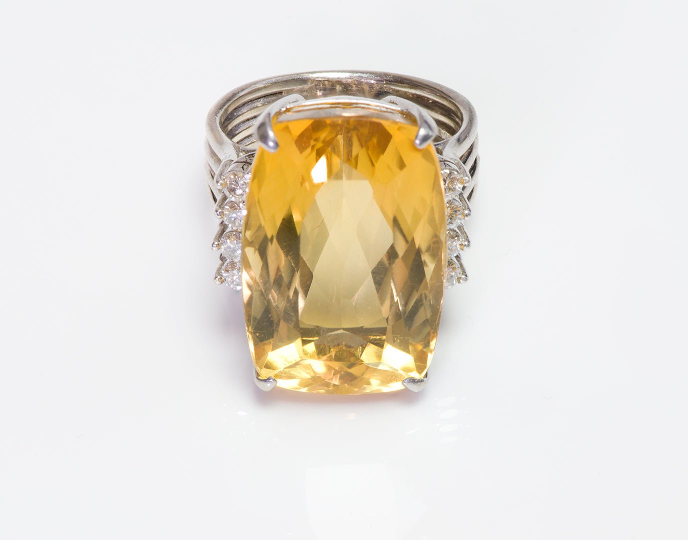 Vintage Citrine Diamond White Gold Ring