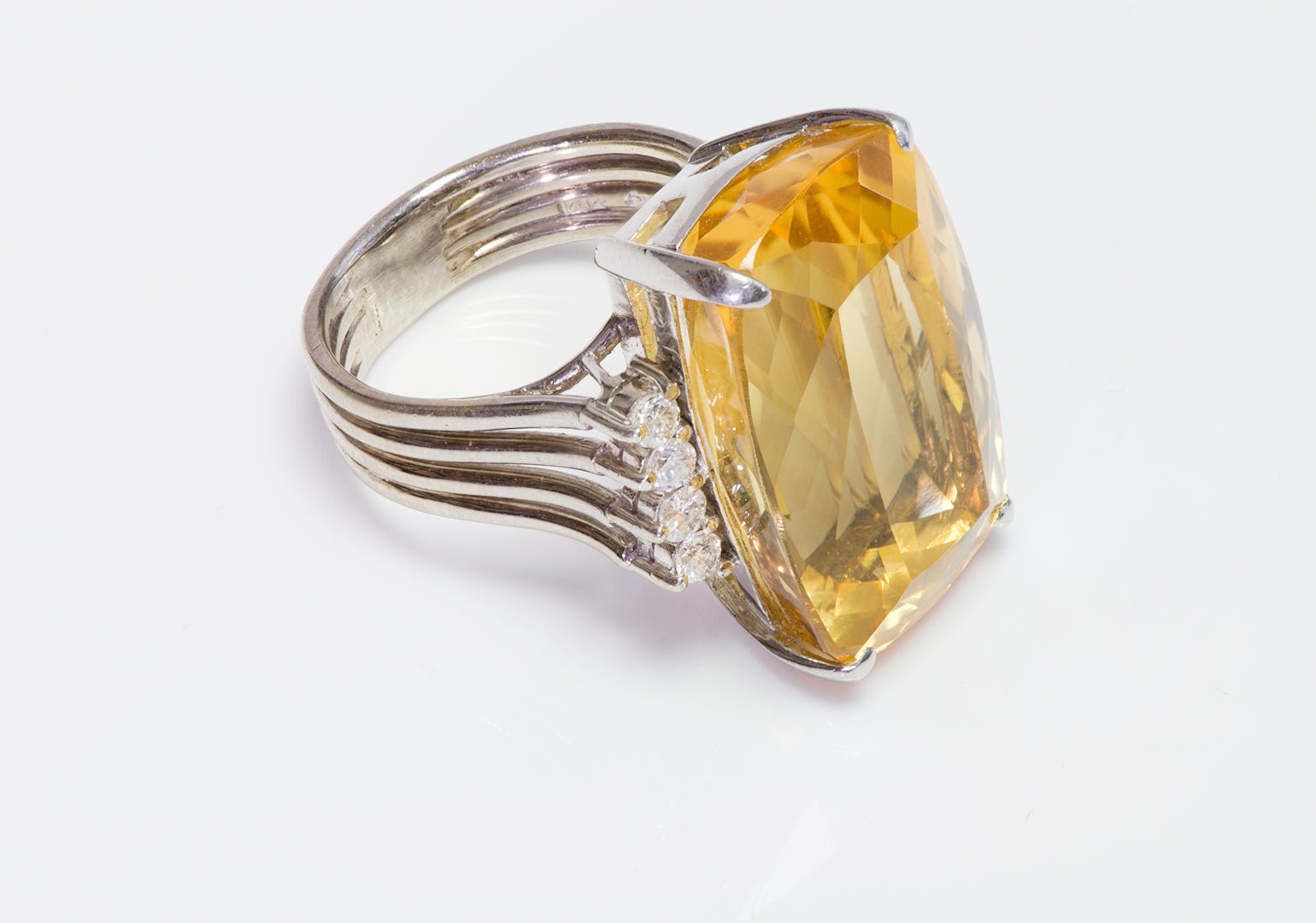Vintage Citrine Diamond White Gold Ring