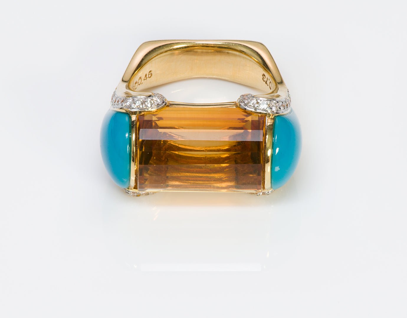 Vintage Citrine Turquoise Diamond 18K Gold Ring
