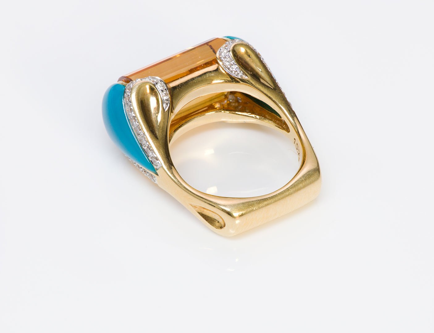 Vintage Citrine Turquoise Diamond 18K Gold Ring
