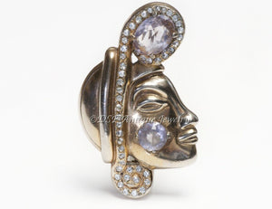 Vintage Coco CHANEL Paris 1925/38 Purple Crystal Mademoiselle Face Brooch