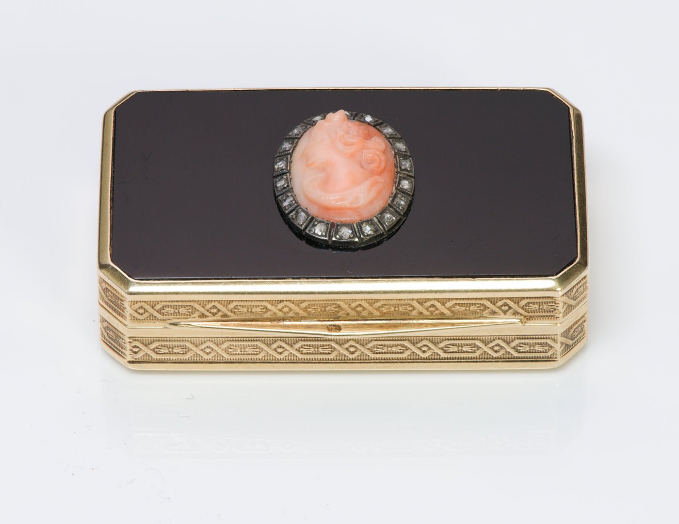 Vintage Coral Diamond Onyx Gold Box