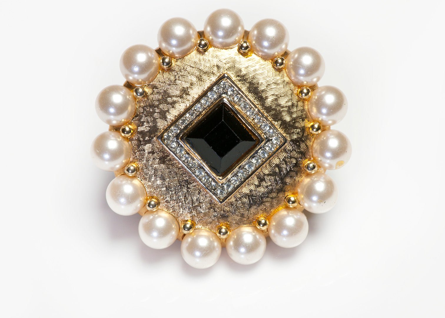 Vintage Craft Crystal Faux Pearl Brooch