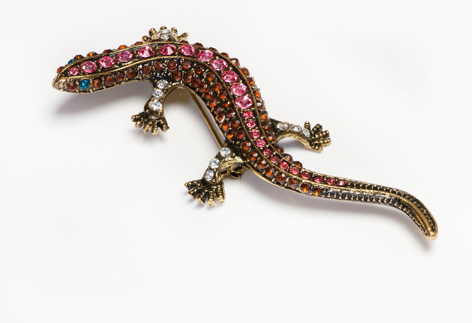 Vintage Crystal Lizard Brooch