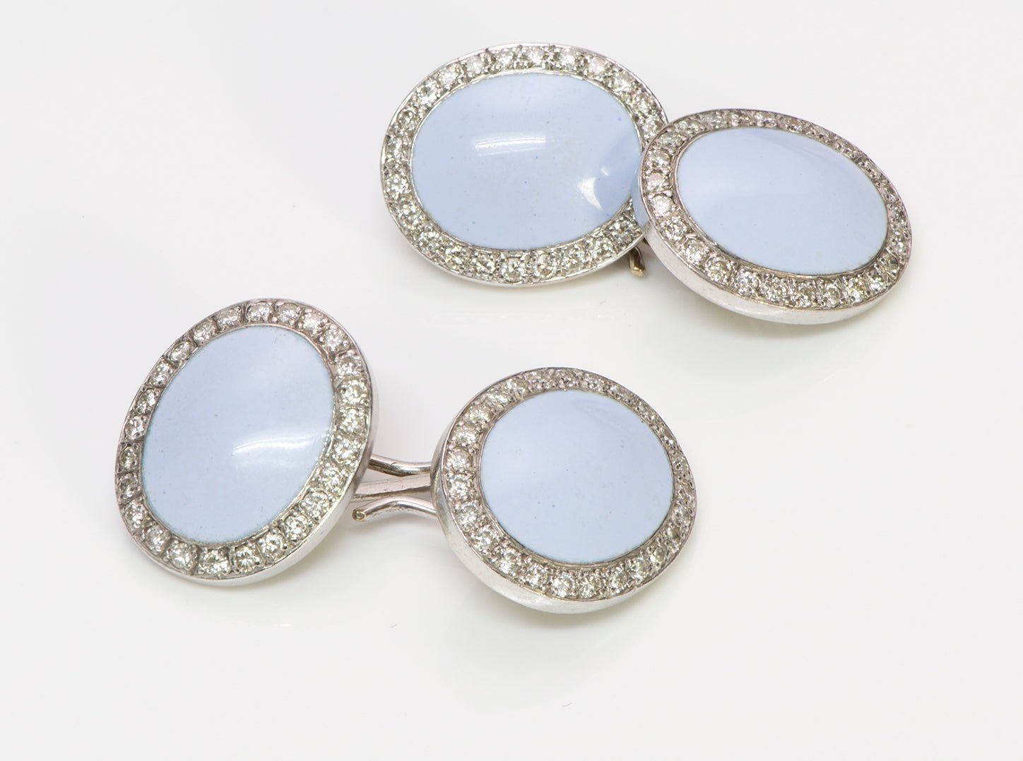 Vintage Diamond Blue Enamel Oval Cufflinks