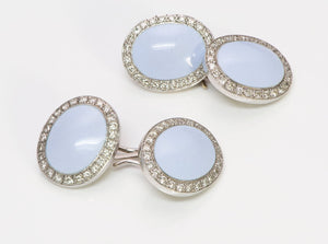 Vintage Diamond Blue Enamel Oval Cufflinks