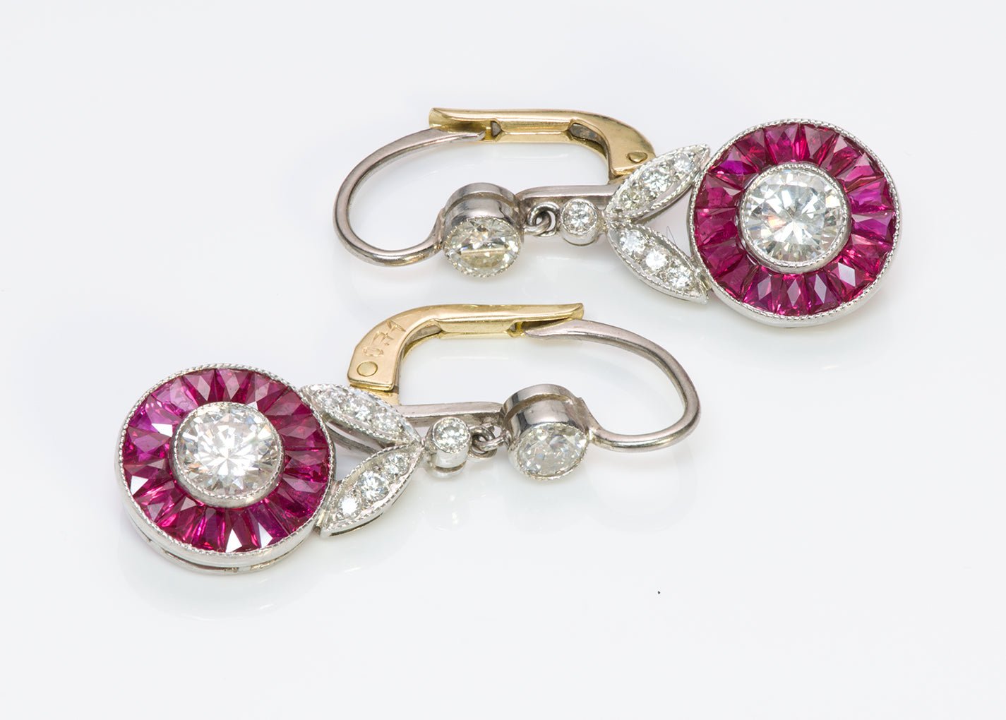 Vintage Diamond Ruby Platinum Gold Earrings