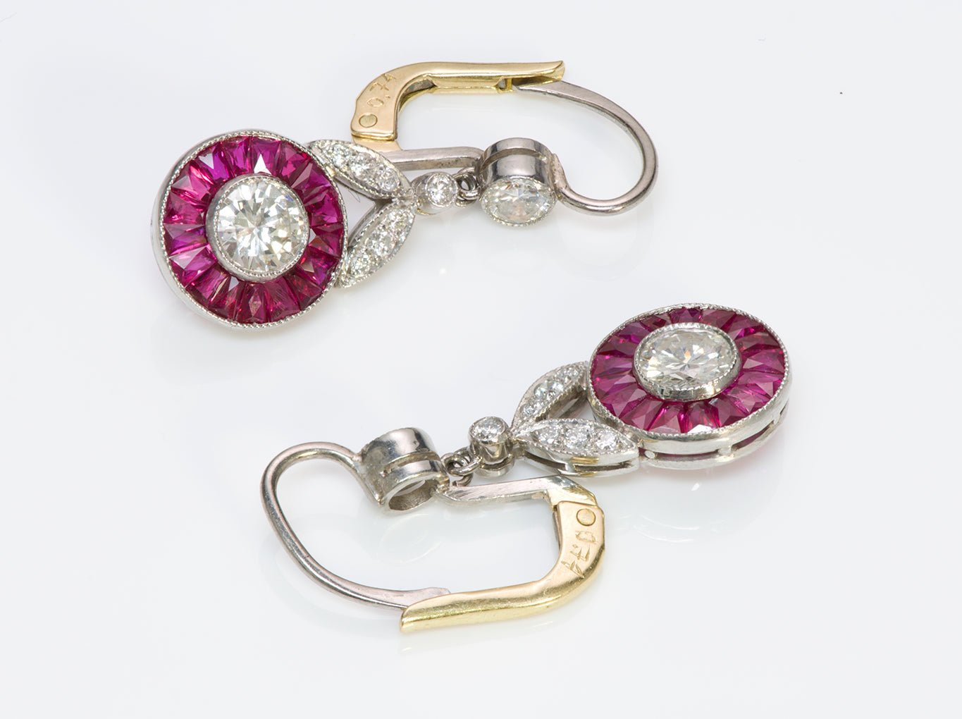 Vintage Diamond Ruby Platinum Gold Earrings