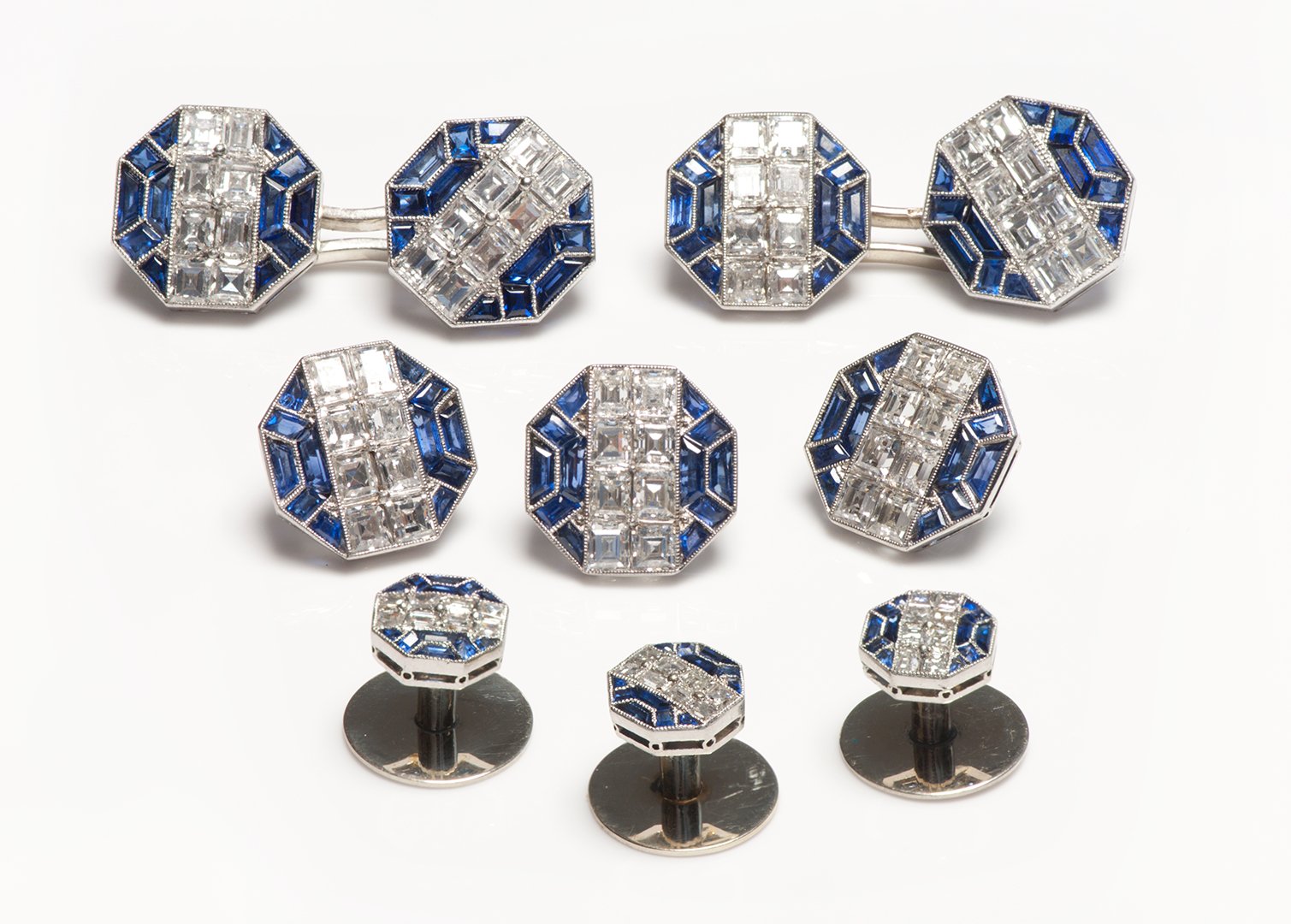 Vintage Diamond Sapphire Cufflink Stud Set