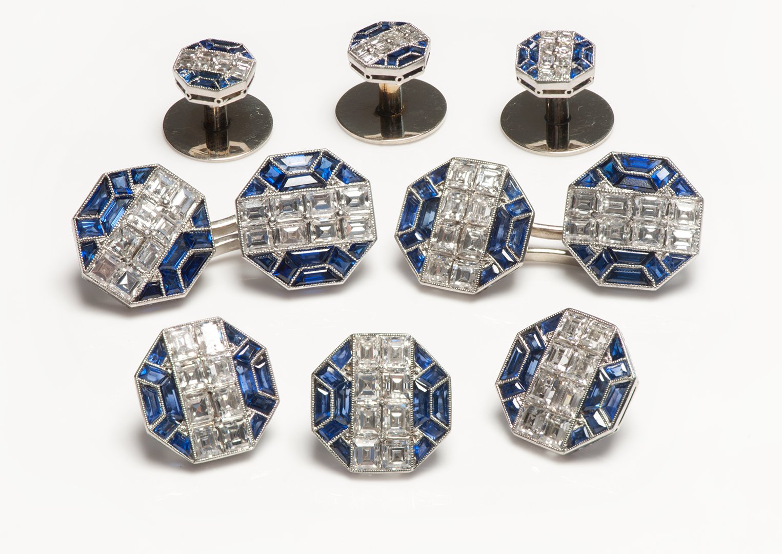Vintage Diamond Sapphire Cufflink Stud Set