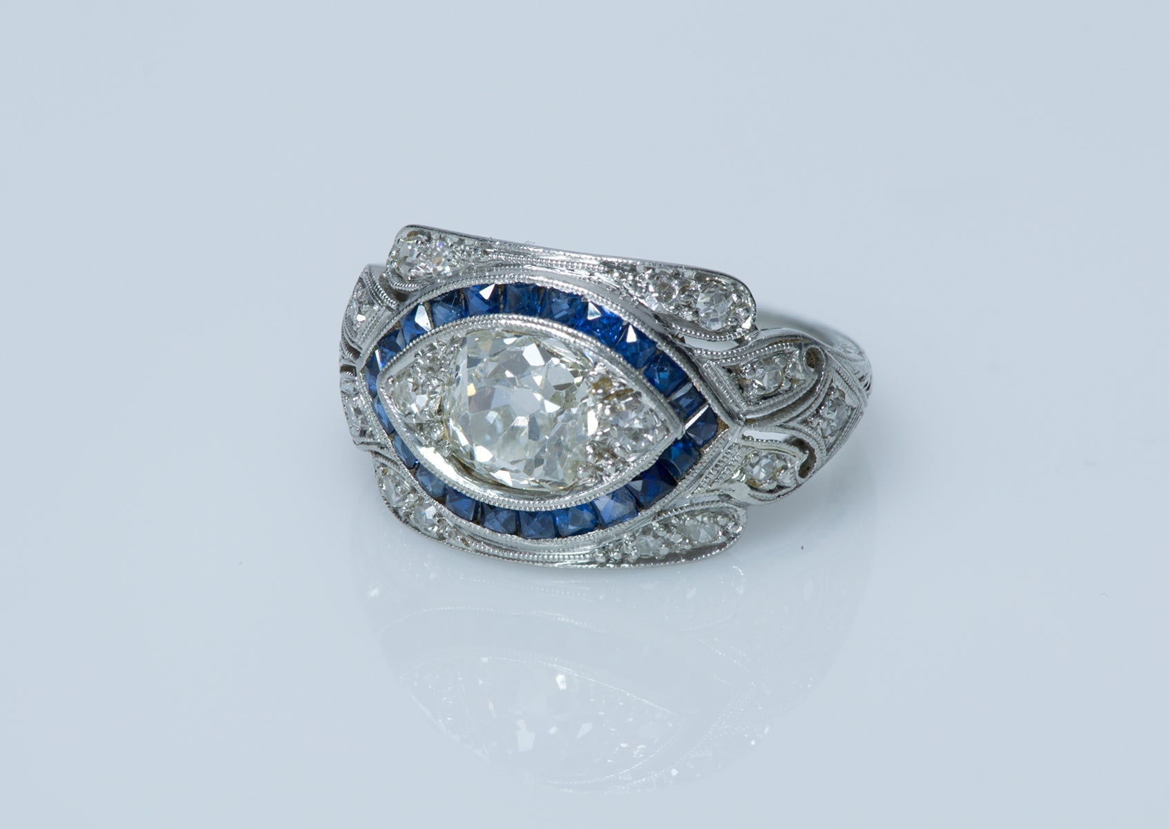 Vintage Diamond Sapphire Engagement Ring