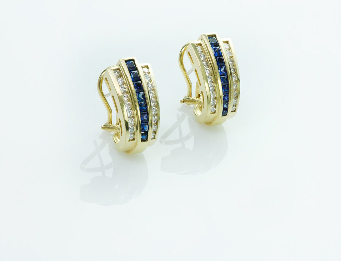 Vintage Diamond Sapphire Gold Earrings