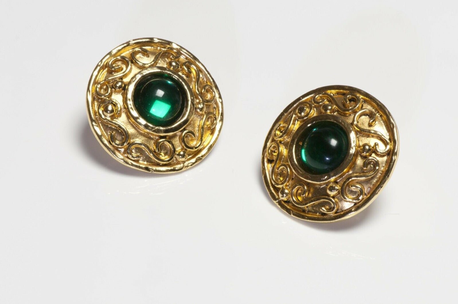 Vintage Edouard Rambaud Paris Green Cabochon Glass Earrings