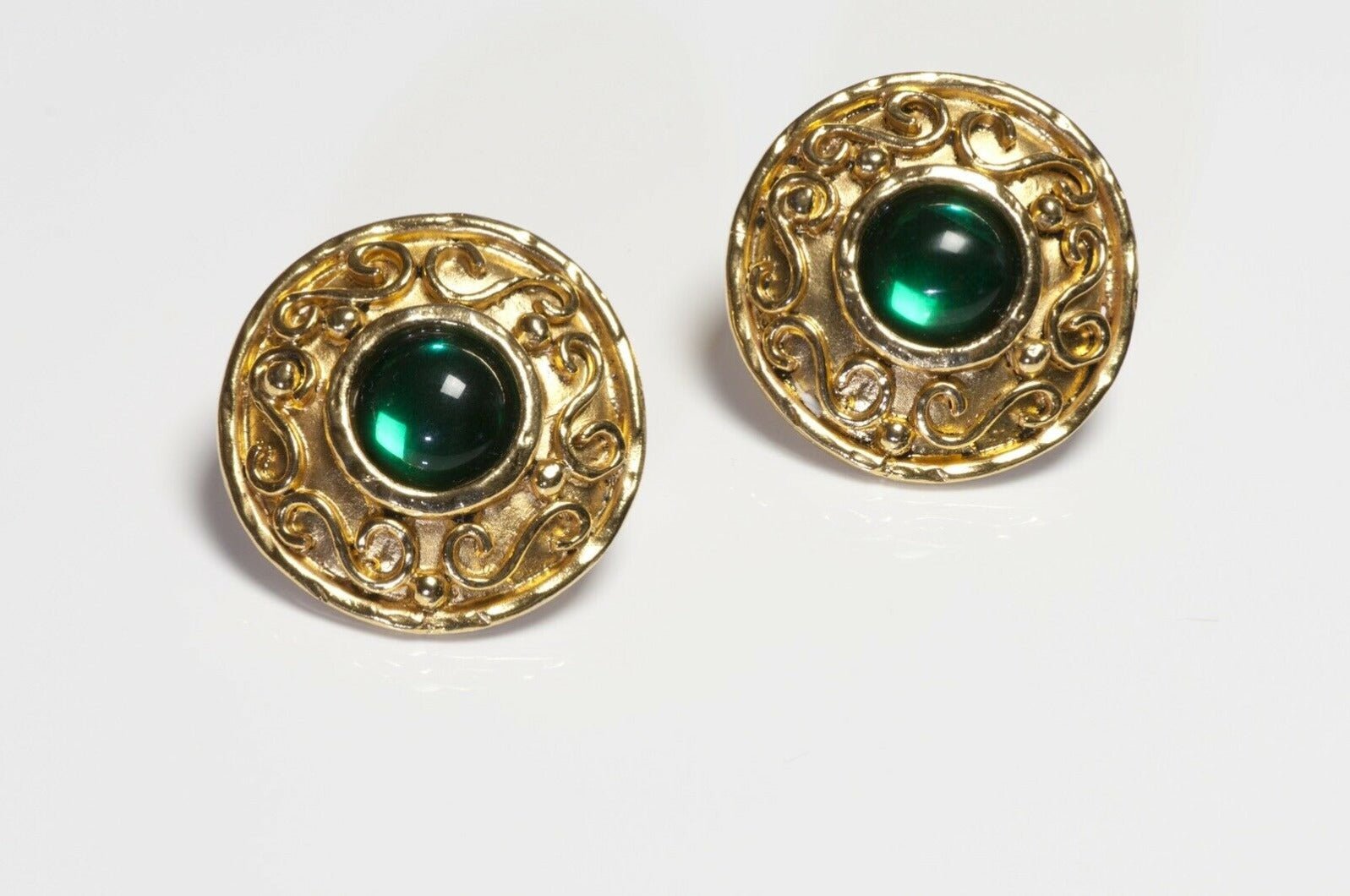 Vintage Edouard Rambaud Paris Green Cabochon Glass Earrings