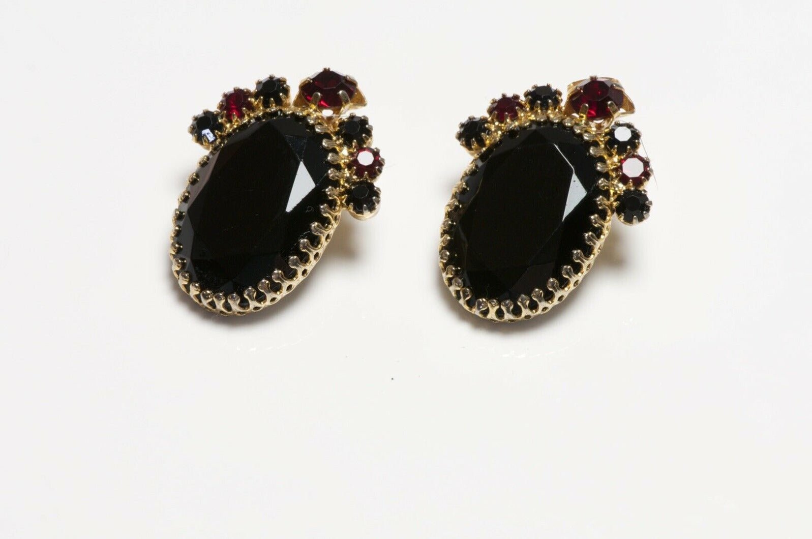 Vintage Elsa Schiaparelli Black Red Crystal Earrings