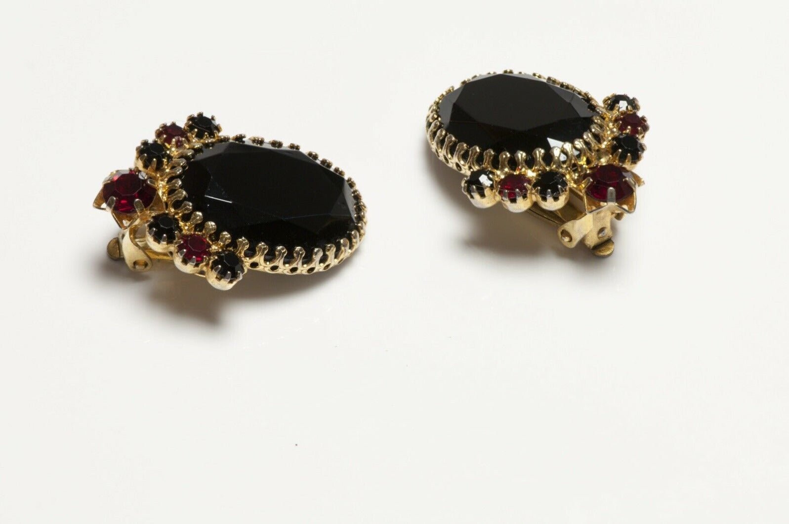Vintage Elsa Schiaparelli Black Red Crystal Earrings