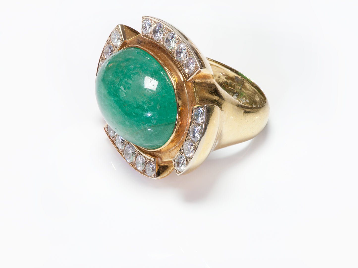 Vintage Emerald & Brilliant Diamond Cut Gold Statement Ring