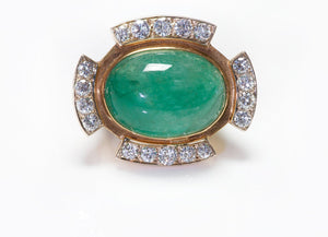 Vintage Emerald & Brilliant Diamond Cut Gold Statement Ring