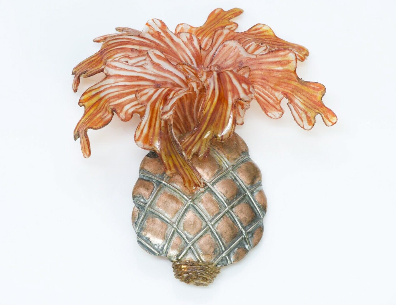 Vintage FABRICE Orange Lucite Pineapple Brooch