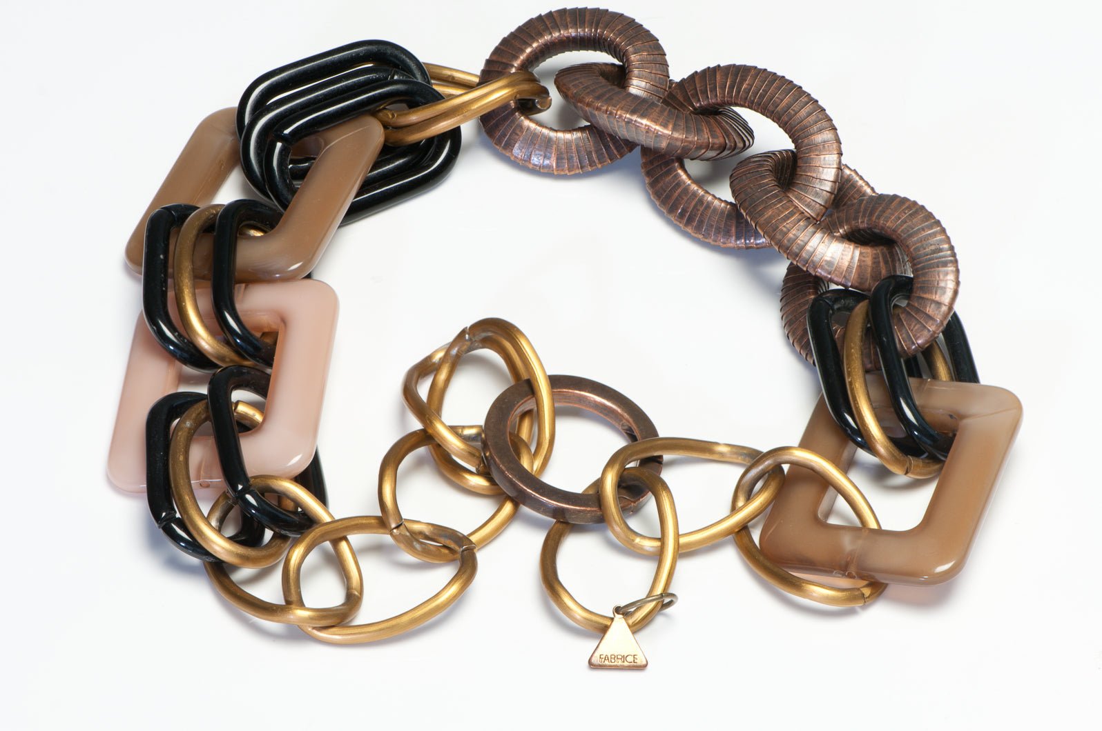 Vintage Fabrice Paris Pink Brown Lucite Chain Link Necklace