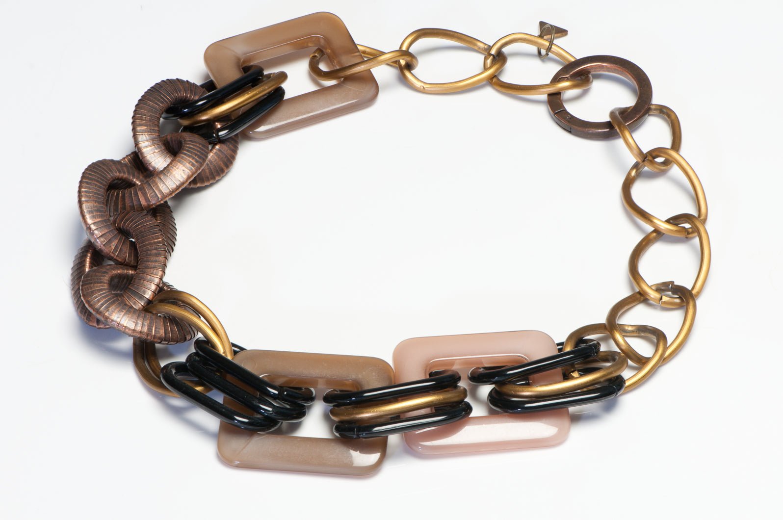 Vintage Fabrice Paris Pink Brown Lucite Chain Link Necklace