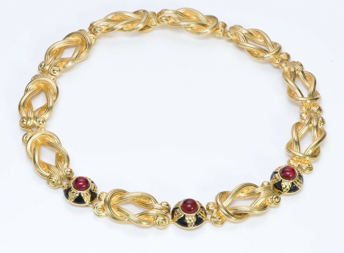Vintage FENDI Black Enamel Red Cabochon Glass Collar Necklace