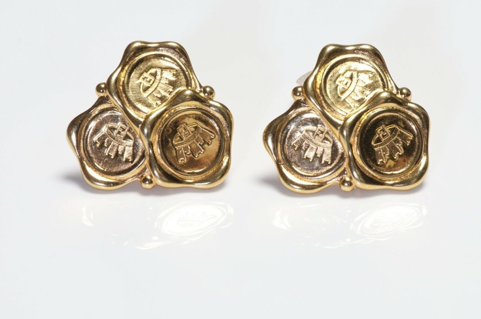 Vintage FENDI Gold Plated Crown Coin Earrings