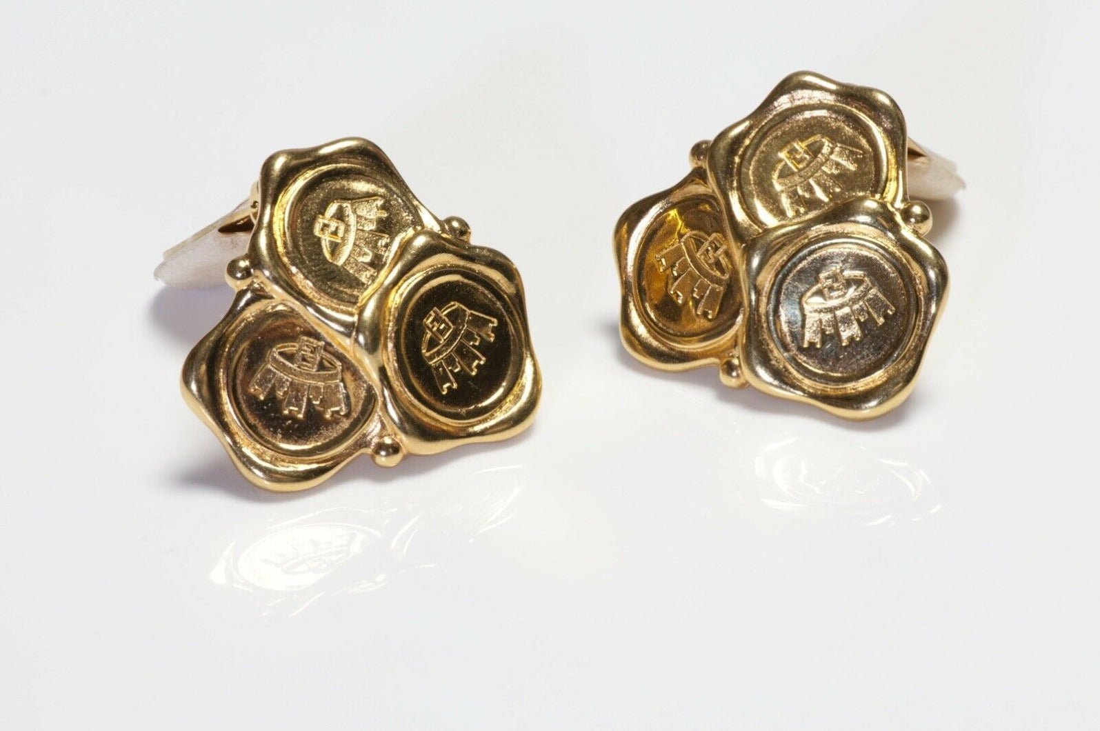 Vintage FENDI Gold Plated Crown Coin Earrings