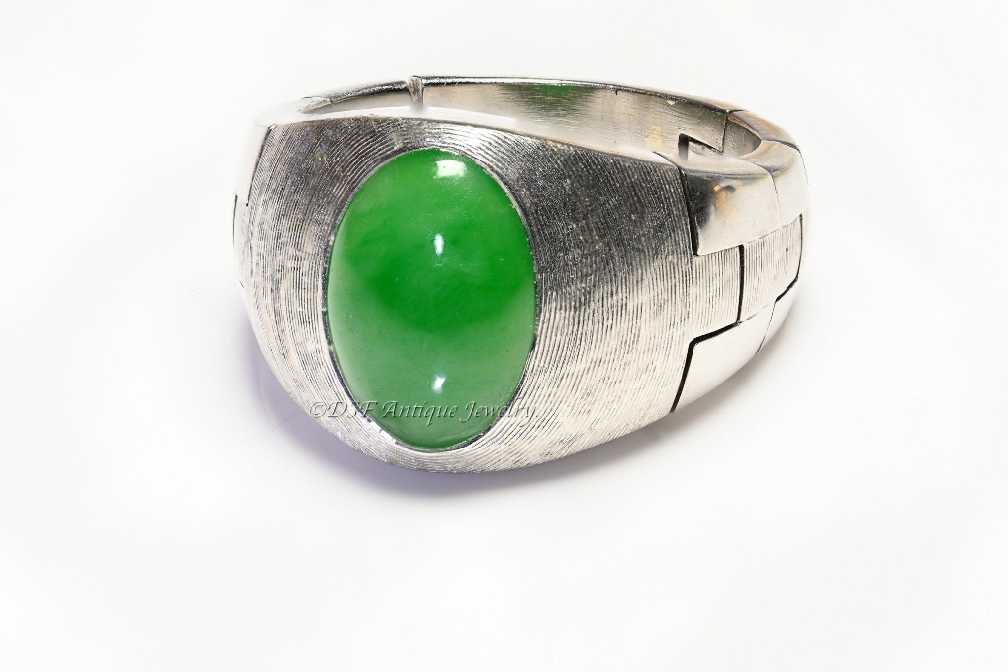 Vintage Flexible Platinum Natural Jade Jadeite Men's Ring