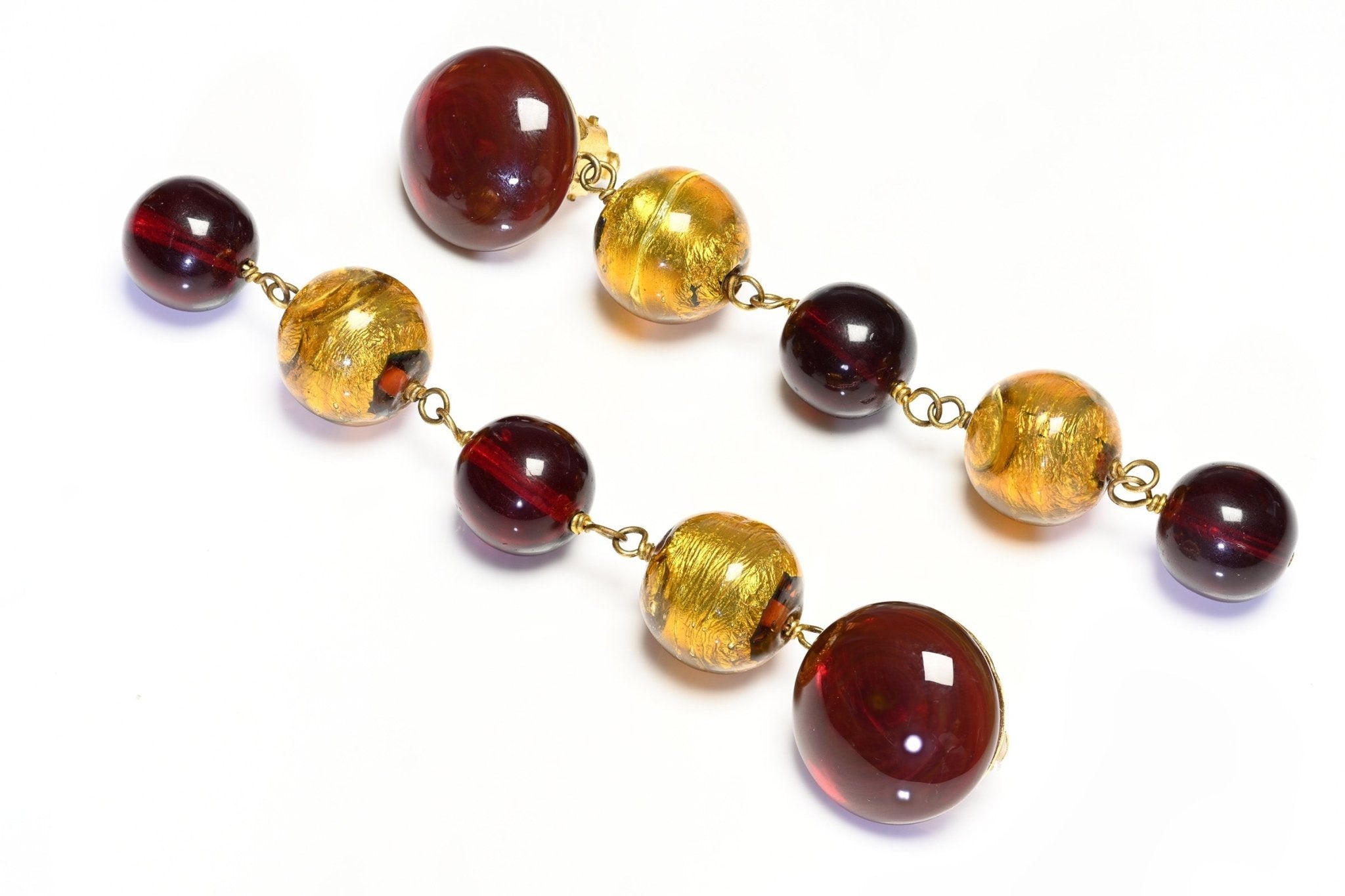 Vintage Frances Patiky Stein FPS Gripoix Red Gold Glass Beads Shoulder Duster Earrings