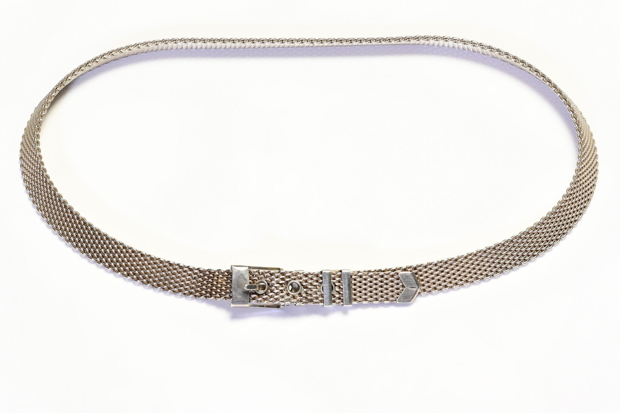 Vintage Frederic Duclos Sterling Silver Mesh Chain Buckle Collar Necklace