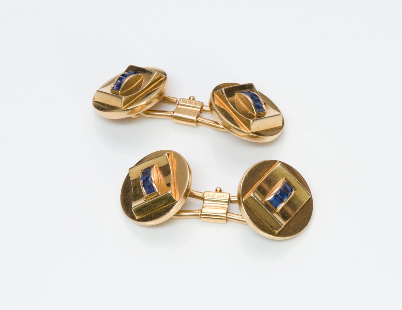 Vintage French 18K Gold Sapphire Cufflinks