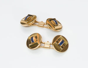 Vintage French 18K Gold Sapphire Cufflinks