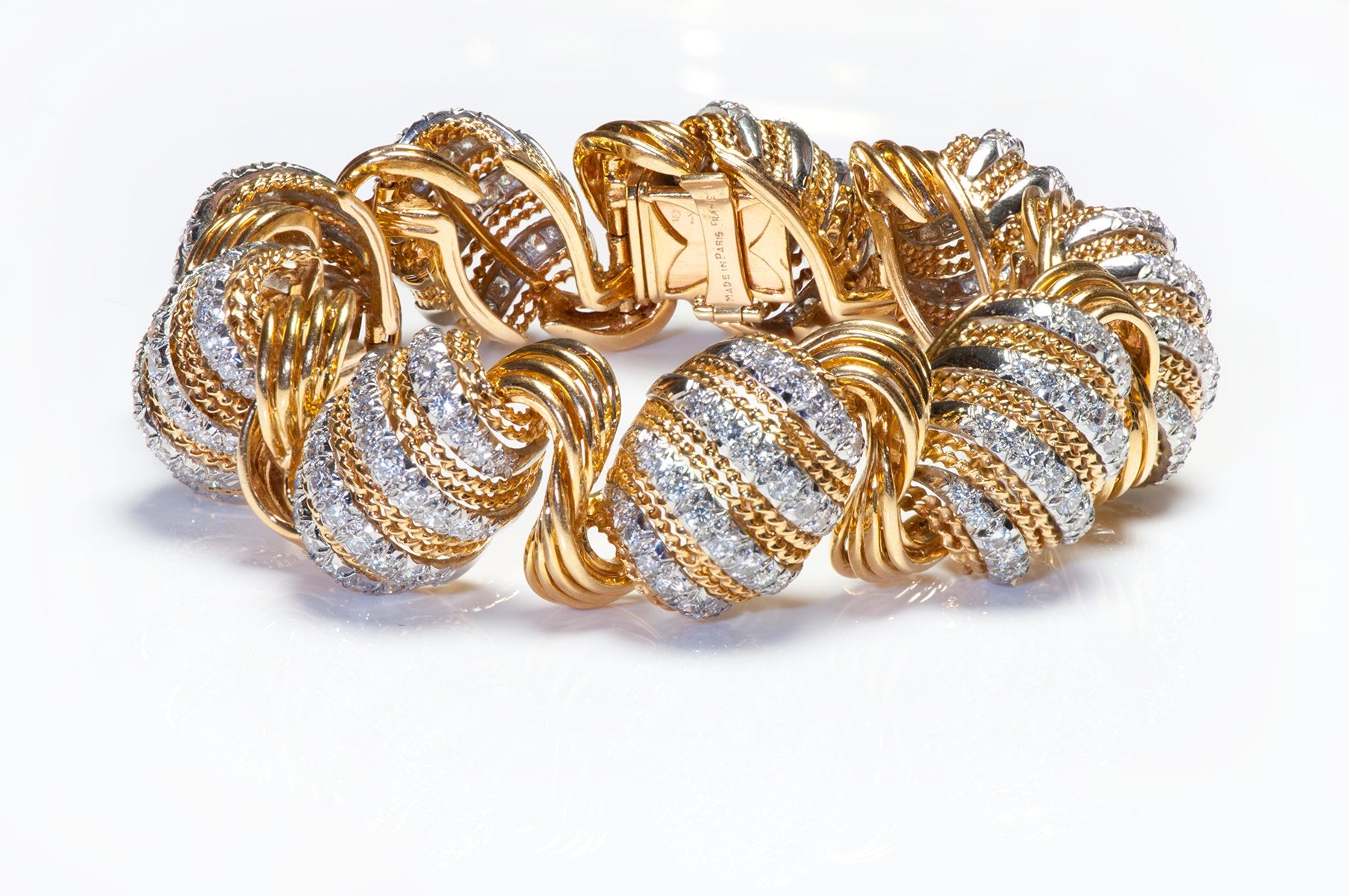 Vintage French 18K Yellow Gold Diamond Bracelet