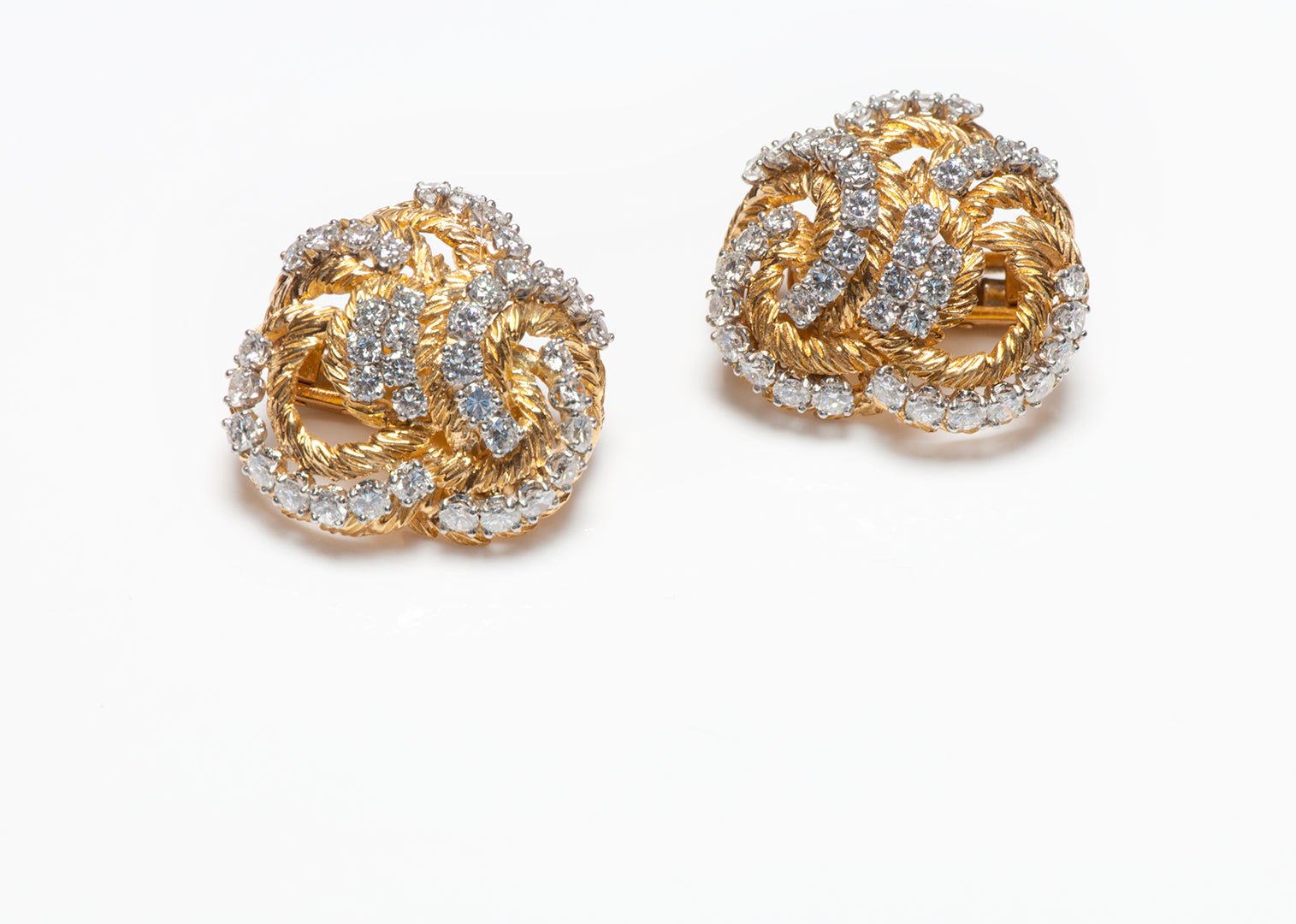 Vintage French 18K Yellow Gold Diamond Earrings