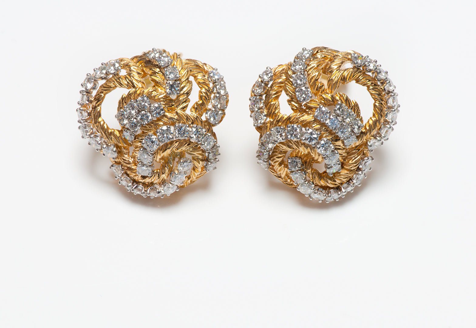 Vintage French 18K Yellow Gold Diamond Earrings