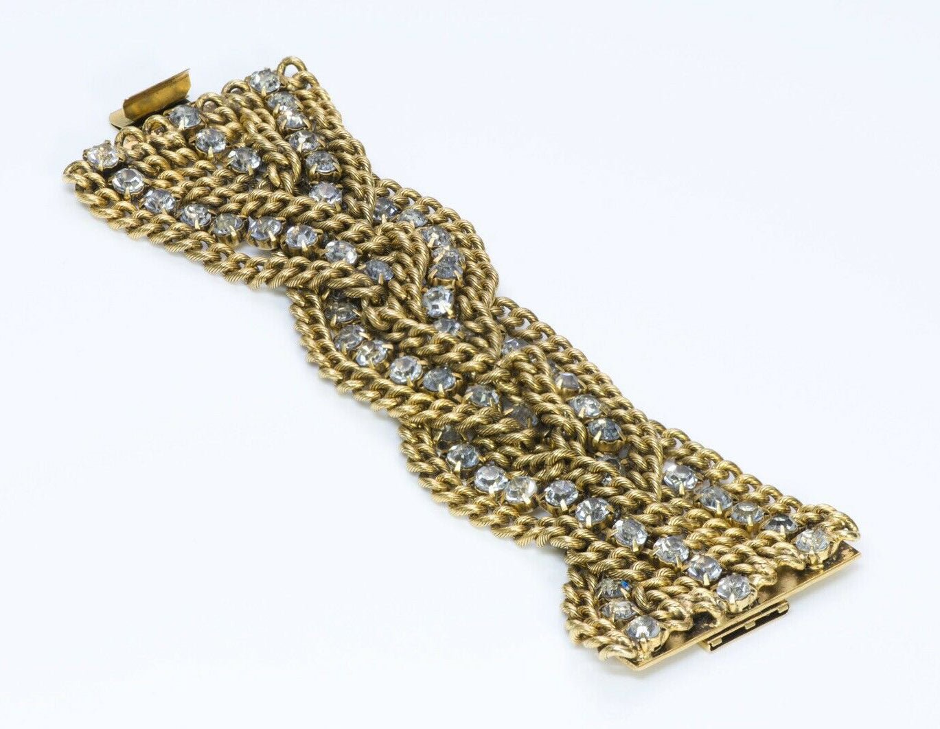 Vintage French 1980’s Wide Woven Crystal Chain Bracelet