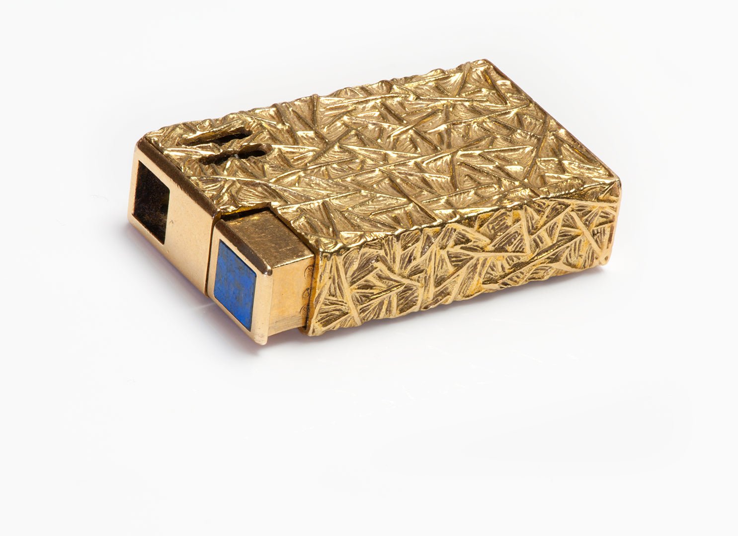 Vintage French Textured 18K Yellow Gold Lapis Lighter