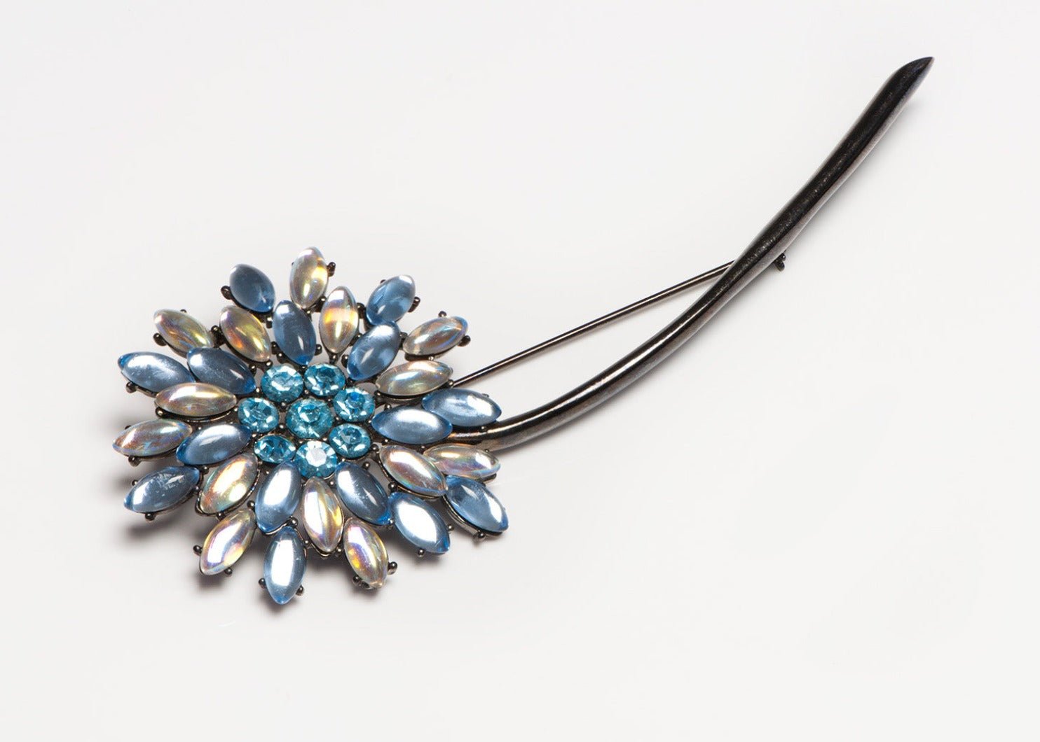 Vintage Givenchy Paris Blue Opaline Lucite Crystal Flower Brooch