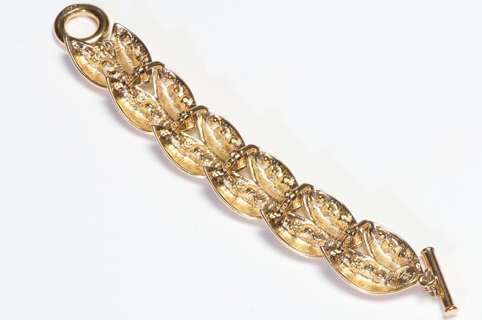 Vintage Givenchy Paris Gold Plated Crystal Leaf Toggle Chain Bracelet