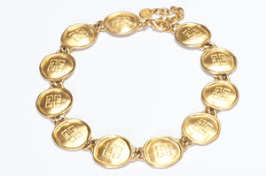 Vintage Givenchy Paris Gold Plated Logo Coin Necklace