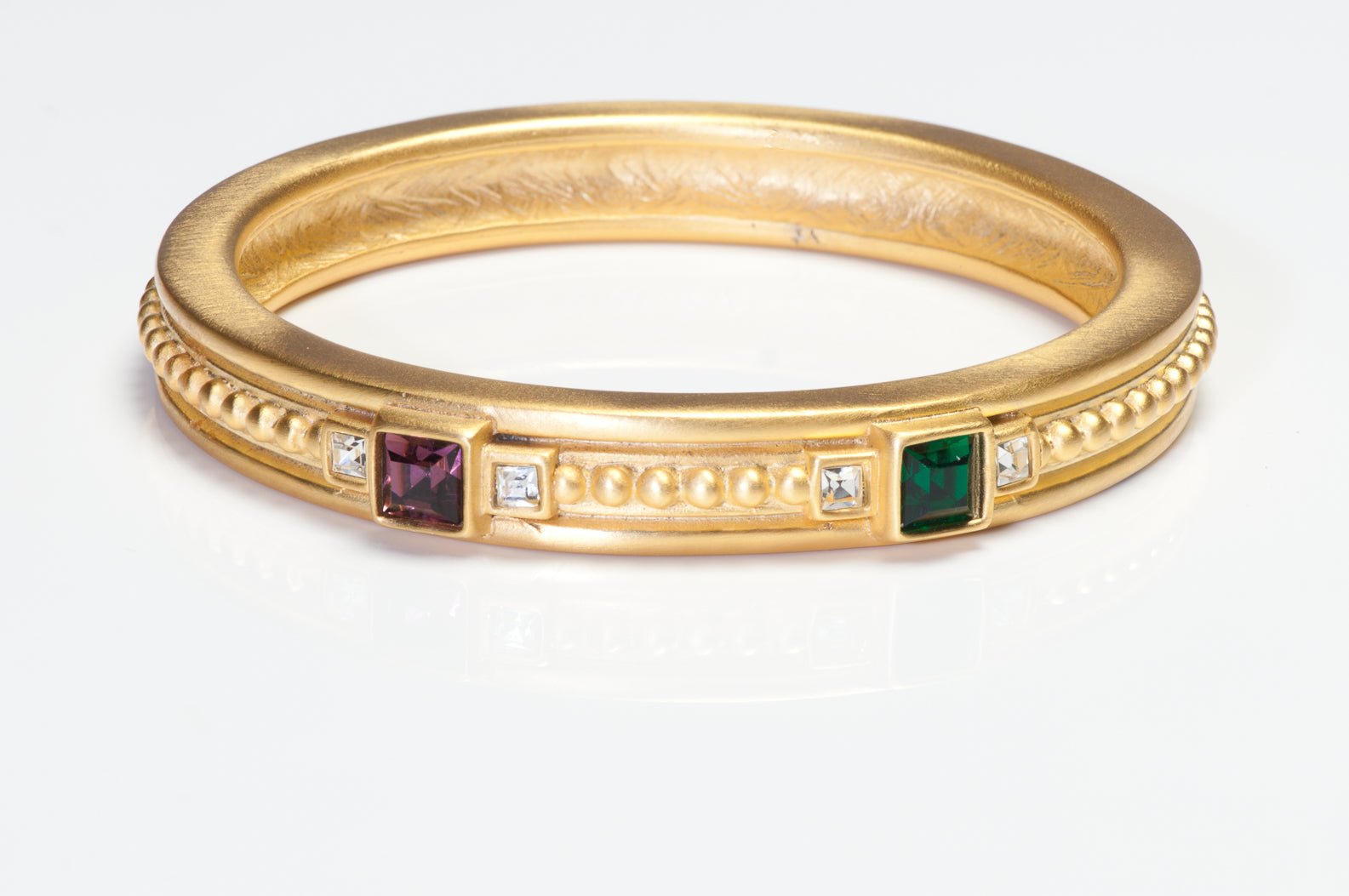 Vintage Givenchy Paris Gold Plated Purple Green Crystal Bangle Bracelet