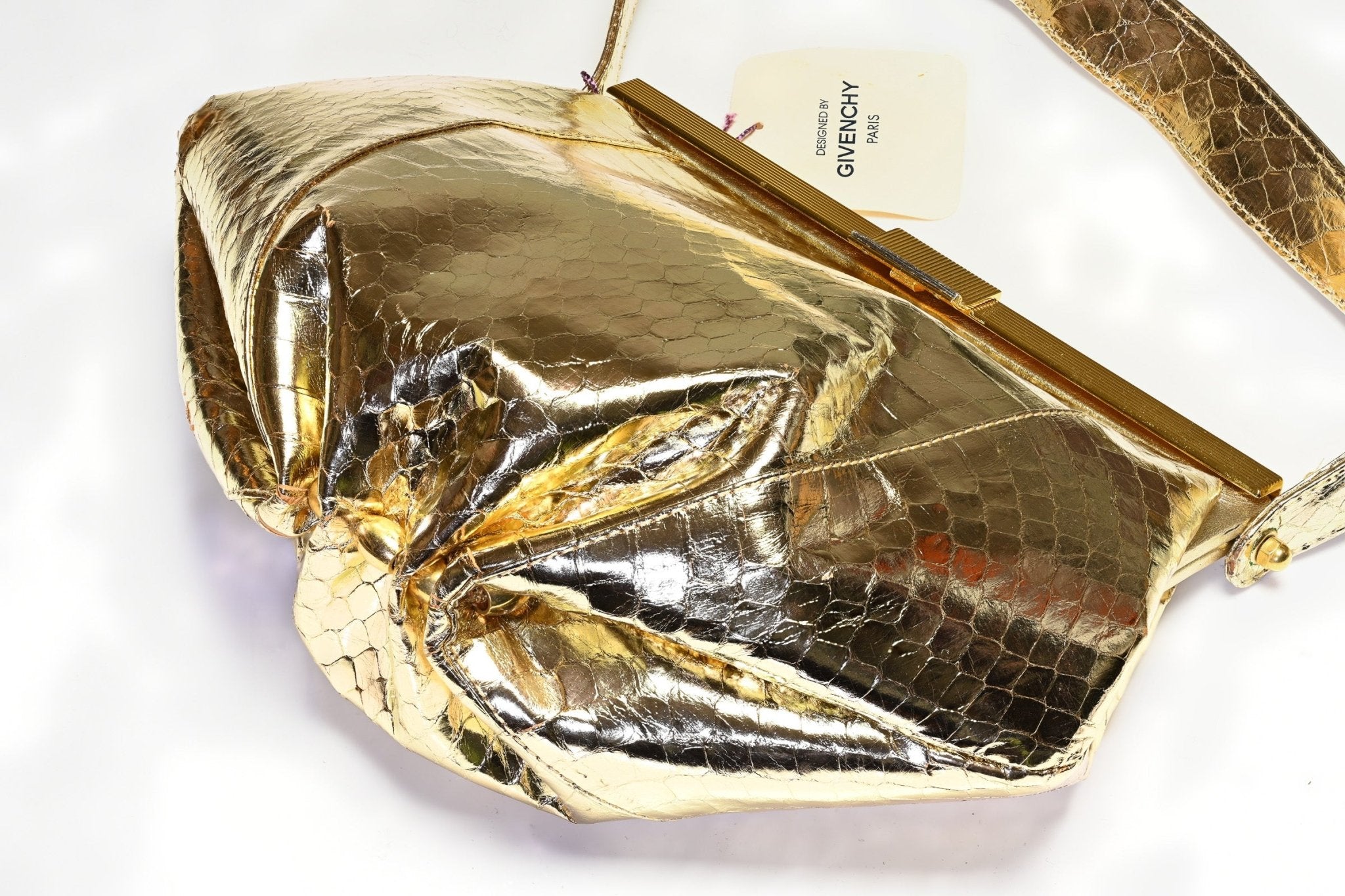 Vintage Givenchy Paris Gold Snakeskin Leather Top Handle Bag