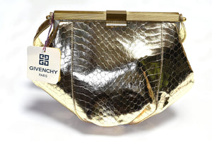 Vintage Givenchy Paris Gold Snakeskin Leather Top Handle Bag