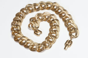 Vintage Givenchy Paris Wide Gold Plated Chain Link Collar Necklace