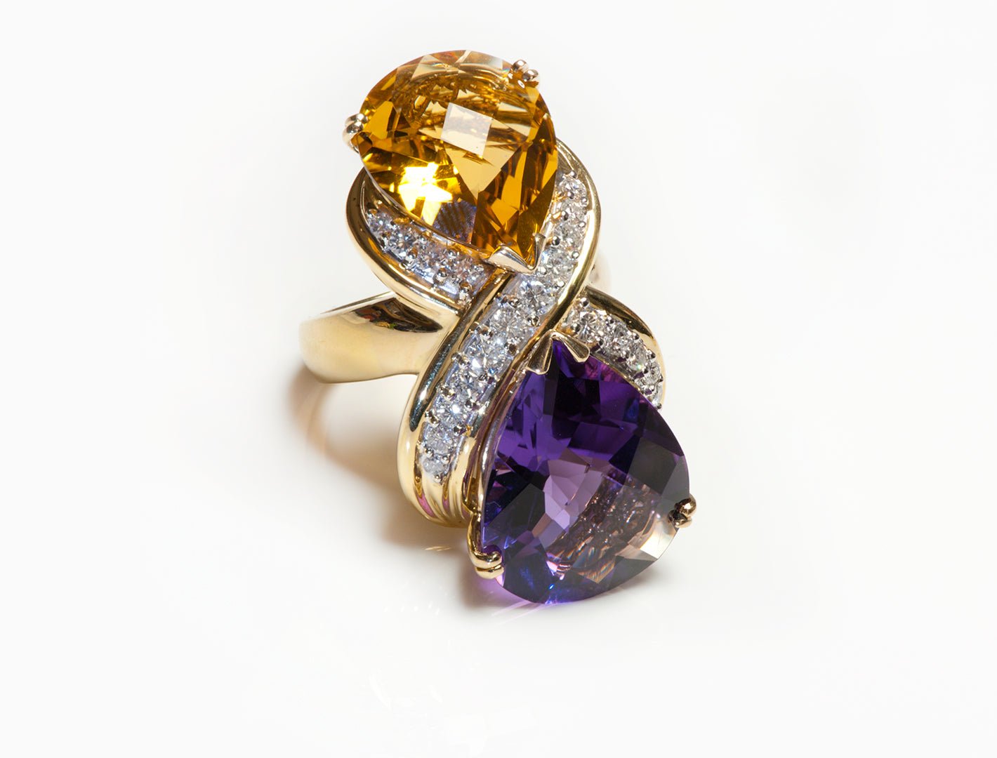 Vintage Gold Amethyst Citrine Diamond Ring