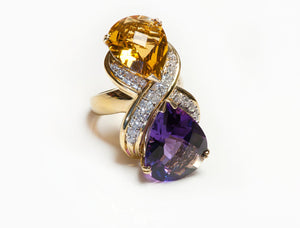 Vintage Gold Amethyst Citrine Diamond Ring
