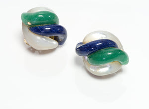 Vintage Gold Aventurine Mother of Pearl & Swiss Lapis Earrings