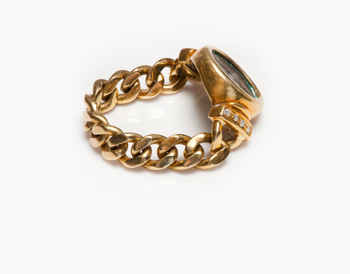Vintage Gold Diamond Ancient Coin Chain Ring