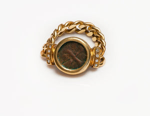 Vintage Gold Diamond Ancient Coin Chain Ring
